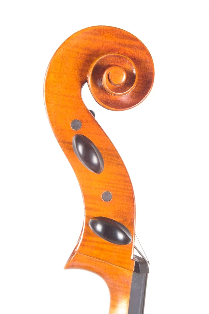 Handmade cello by Gregorio Martini, Opus 02 — scroll